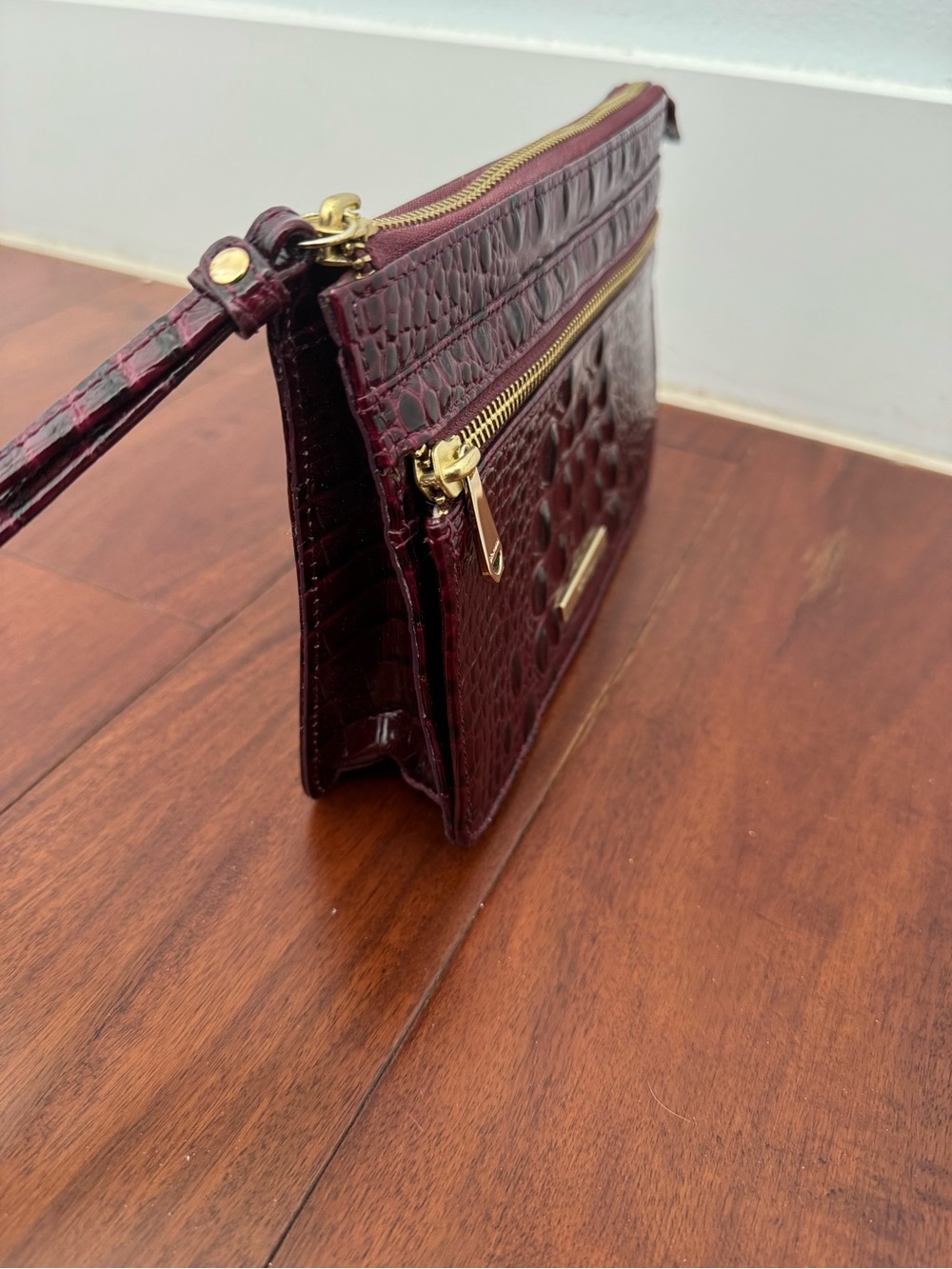 Brahmin Plum Croc-Embossed Leather Wristlet with Gold Hardware - Picture 2 of 6